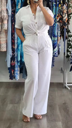 Load image into Gallery viewer, Janel Linen Tailored Wide Leg Pants
