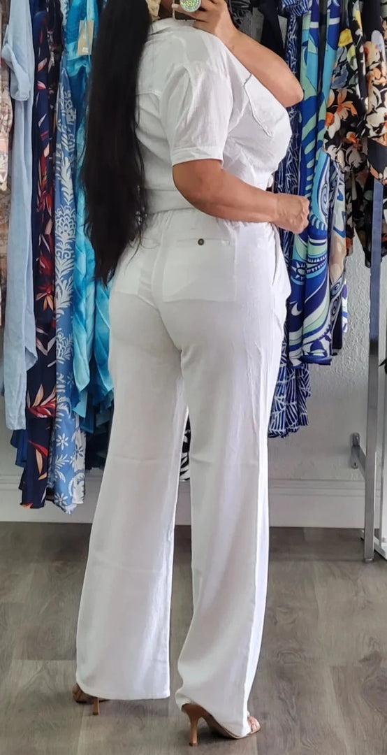 Janel Linen Tailored Wide Leg Pants