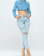 Load image into Gallery viewer, Jacky Crop Denim Jacket
