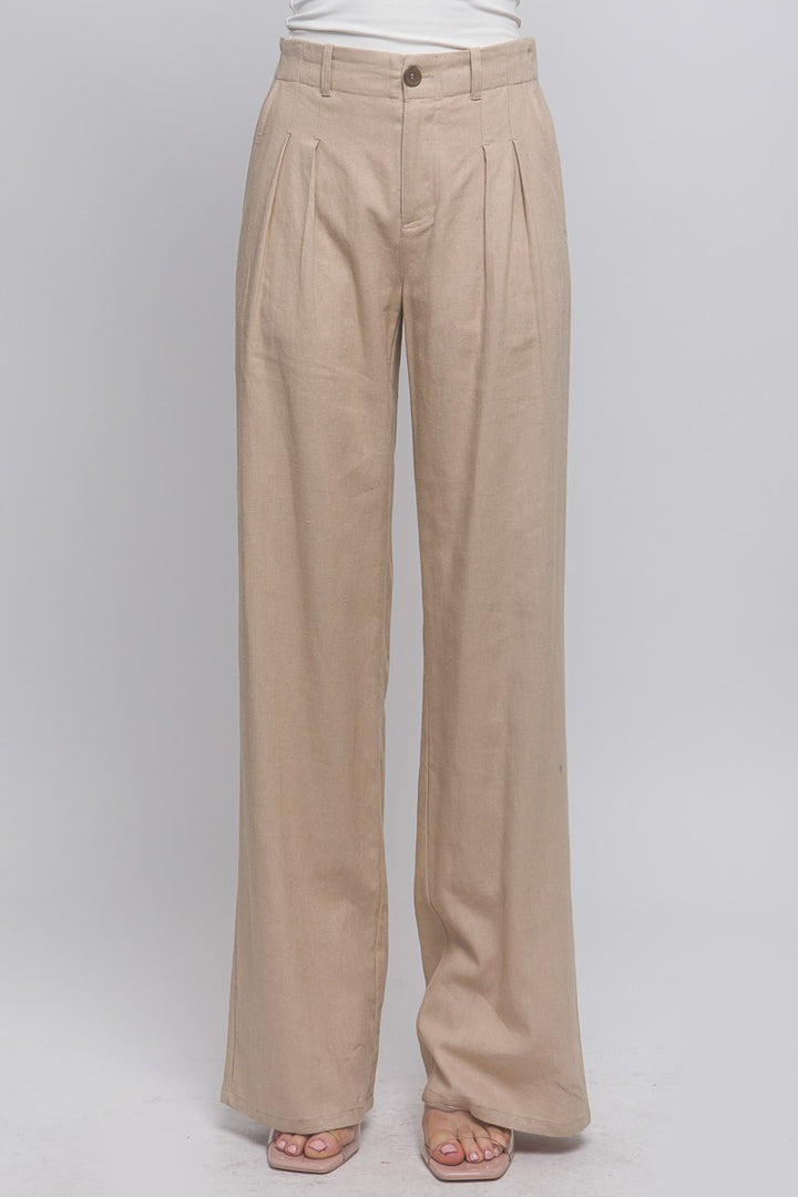 Janel Linen Tailored Wide Leg Pants