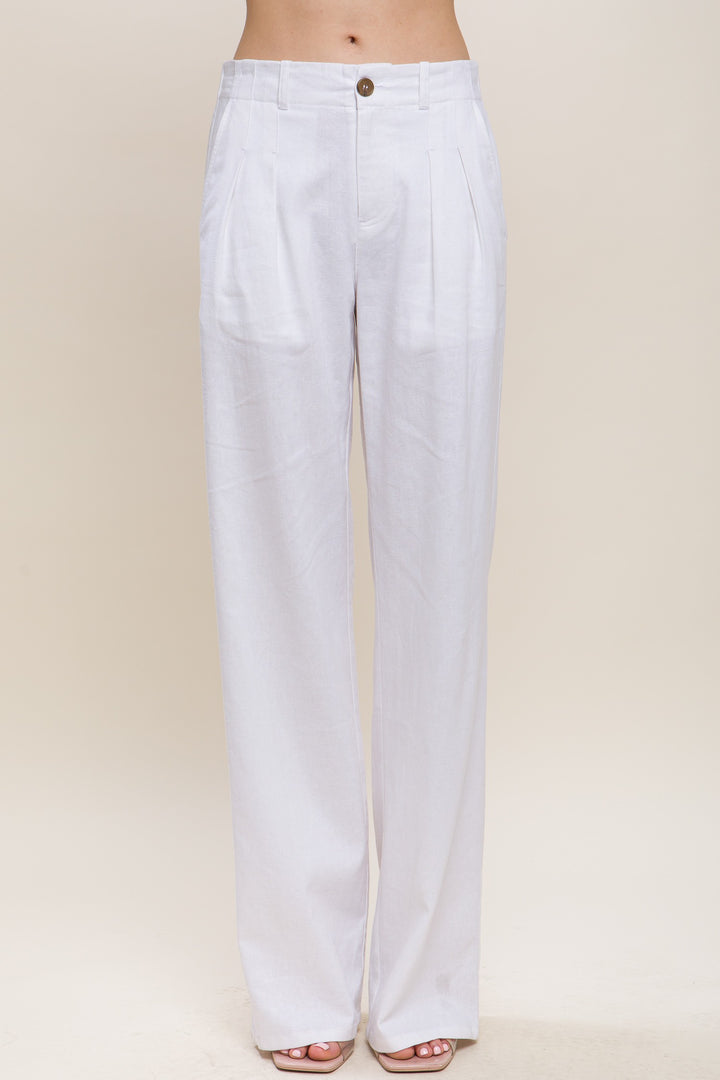 Janel Linen Tailored Wide Leg Pants